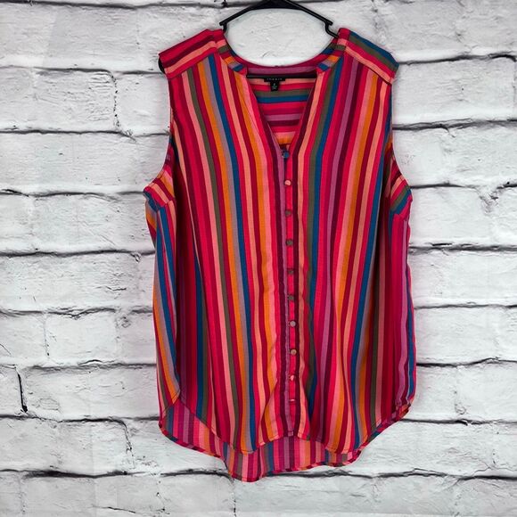 Torrid Multicolor Striped Button Front Sleeveless Blouse Size 2 - Picture 2 of 7